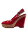 Donald J Pliner Shoe Size 9.5 Red Patent Leather Cork Peep Toe Sling back Shoes Red / 9.5