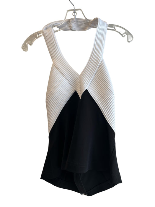 Tadashi Size 12 Black & White Rayon Blend Halter V Neck Back Zip Pleated Top Black & White / 12