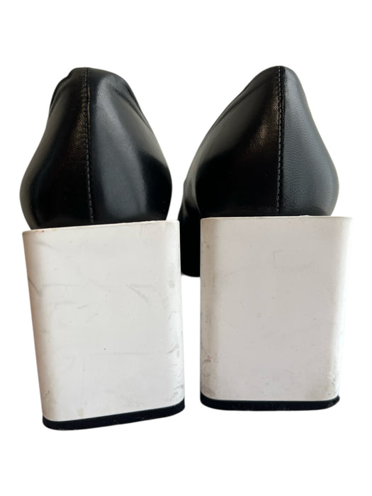 Mivida Shoe Size 38 Black & White Leather Square Toe High Heel Block Heel Shoes Black & White / 38