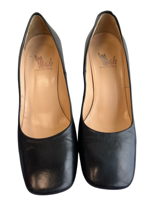 Mivida Shoe Size 38 Black & White Leather Square Toe High Heel Block Heel Shoes Black & White / 38
