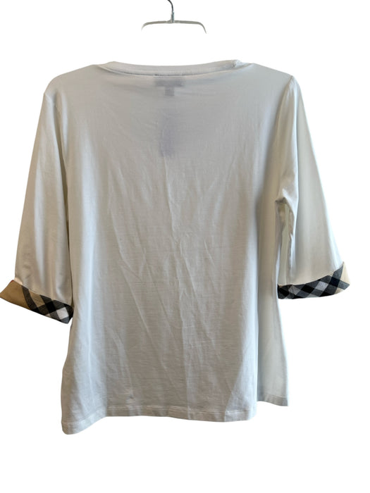 Burberry Size XL White & Multi Cotton Round Neck Half Sleeve Plaid Cuff Top White & Multi / XL