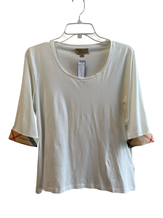 Burberry Size XL White & Multi Cotton Round Neck Half Sleeve Plaid Cuff Top White & Multi / XL