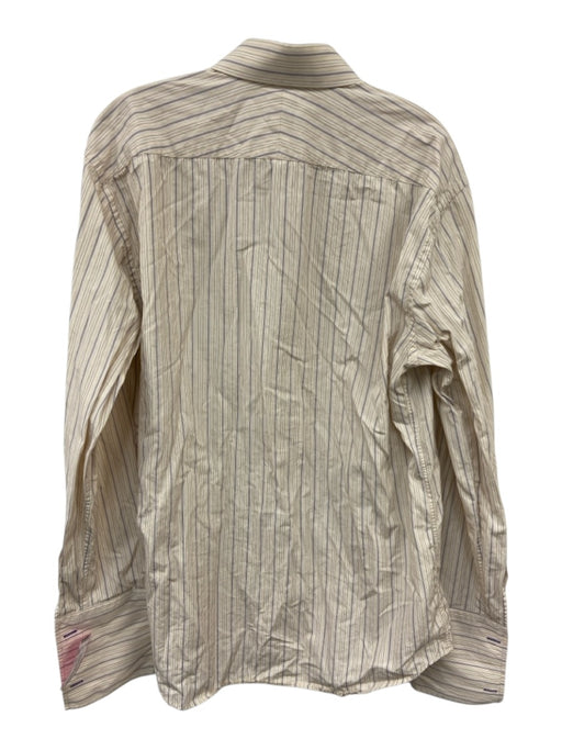 Paul Smith Size 17 Tan & Blue Cotton Striped Button Up Men's Long Sleeve Shirt Tan & Blue / 17