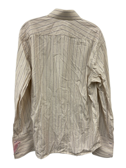 Paul Smith Size 17 Tan & Blue Cotton Striped Button Up Men's Long Sleeve Shirt Tan & Blue / 17