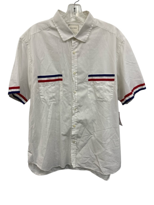 Billy Reid Size L White Cotton Solid Sleeve Detail Button up Men's Short Sleeve White / L