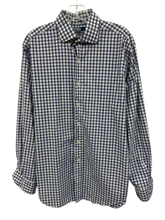 Polo Size 16 Blue & White Cotton Gingham Button up Men's Long Sleeve Shirt Blue & White / 16