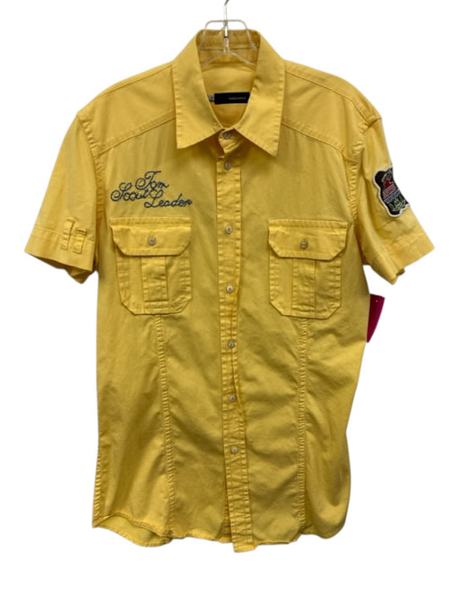 Dsquared Size 52 Yellow Cotton Solid Button Up Stitch detail Men's Short Sleeve Yellow / 52