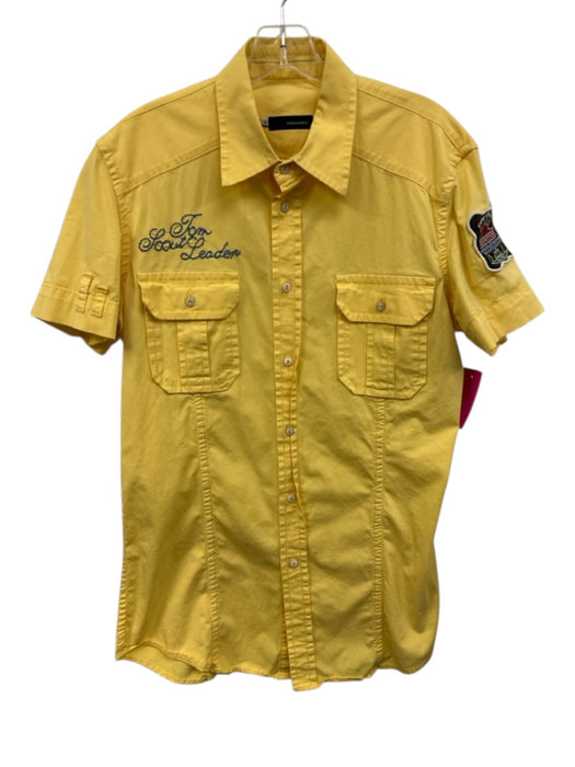 Dsquared Size 52 Yellow Cotton Solid Button Up Stitch detail Men's Short Sleeve Yellow / 52