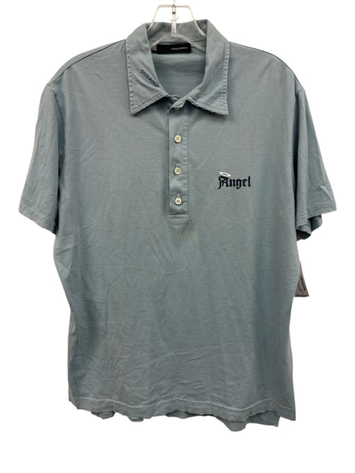 Dsquared Size XL Blue Cotton Solid Polo Men's Short Sleeve Blue / XL