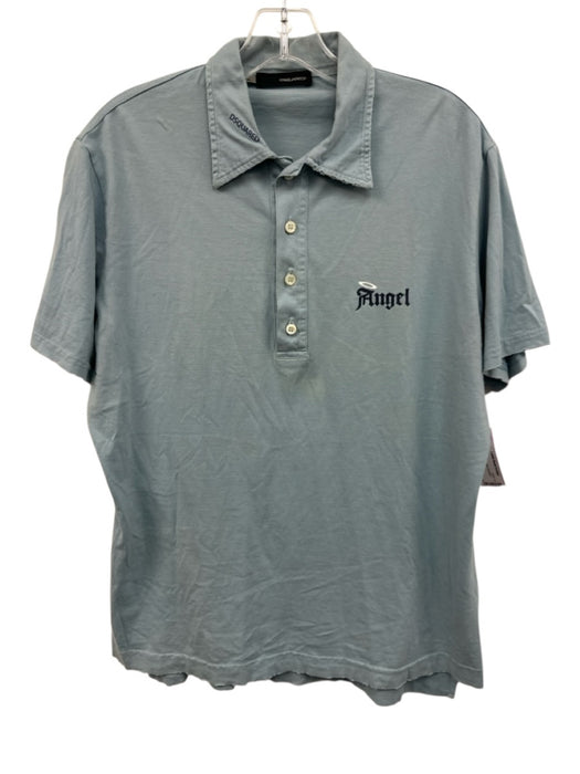 Dsquared Size XL Blue Cotton Solid Polo Men's Short Sleeve Blue / XL