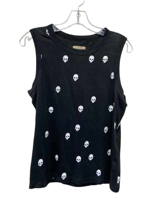 Chasor Size S Black & White Linen Blend Sleeveless Skulls Tank Top Black & White / S