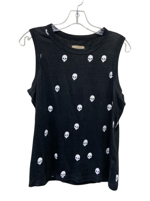 Chasor Size S Black & White Linen Blend Sleeveless Skulls Tank Top Black & White / S