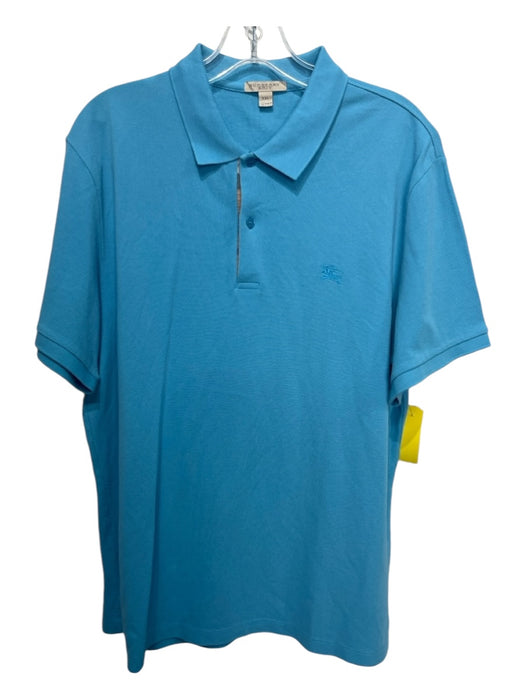 Burberry Size XXL Light blue Cotton Solid Polo Men's Short Sleeve XXL