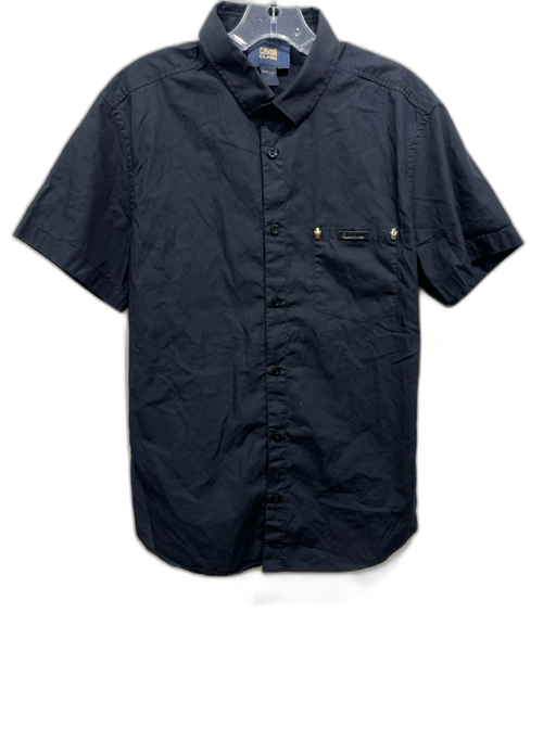 Roberto Cavalli Size L Black Cotton Blend Solid Button Up Men's Short Sleeve Black / L