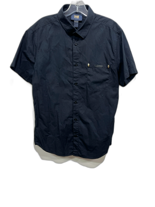 Roberto Cavalli Size L Black Cotton Blend Solid Button Up Men's Short Sleeve Black / L