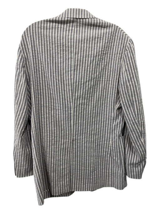 Carracci Beige & Blue Print Cotton Blend Striped Patch Pocket 2 Button Blazer 48