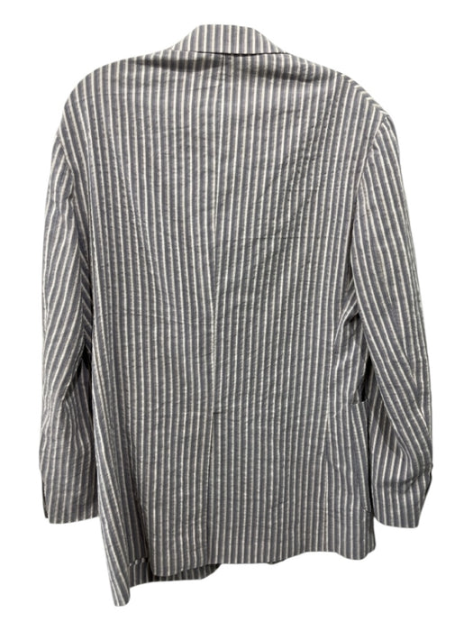 Carracci Beige & Blue Print Cotton Blend Striped Patch Pocket 2 Button Blazer 48