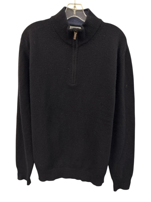 Ledbury Size L Navy Blue Wool Blend Solid Quarter Zip Men's Sweater Navy Blue / L