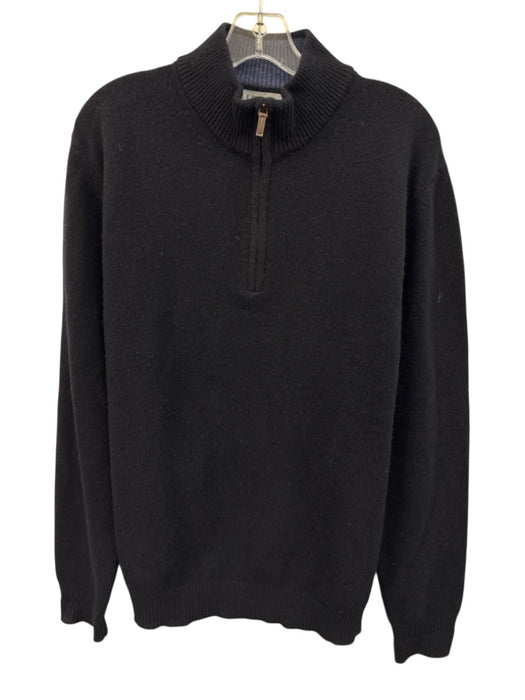 Ledbury Size L Navy Blue Wool Blend Solid Quarter Zip Men's Sweater Navy Blue / L