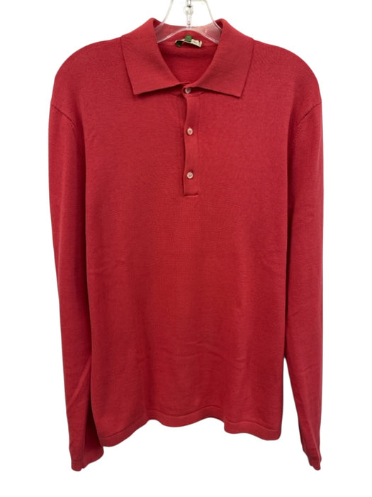Sid Mashburn Size L Red Cotton Solid Knit Polo Men's Long Sleeve Shirt Red / L