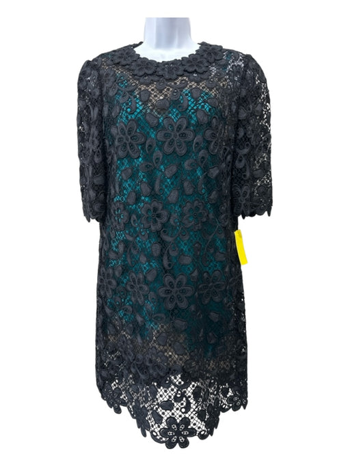 Dolce & Gabbana Size 44 Black & Blue Silk & Polyamide Lace Overlay Dress Black & Blue / 44