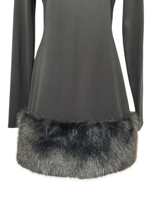 Prada Size S / 40 Black Polyamide Blend High Neck Faux Fur Trim Mini Dress Black / S / 40