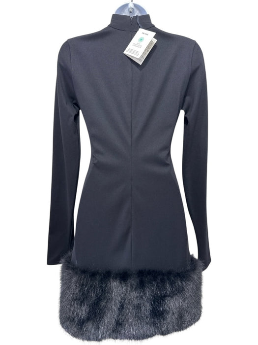 Prada Size S / 40 Black Polyamide Blend High Neck Faux Fur Trim Mini Dress Black / S / 40