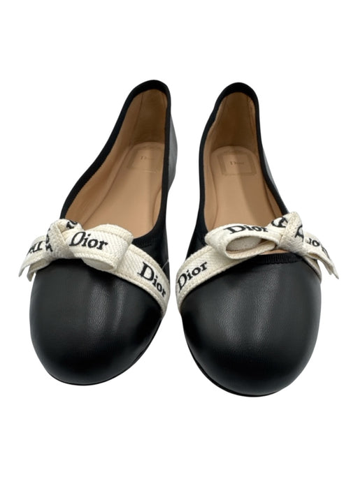 Christian Dior Shoe Size 41 Black Leather Ribbon Logo Ballet Flats Black / 41