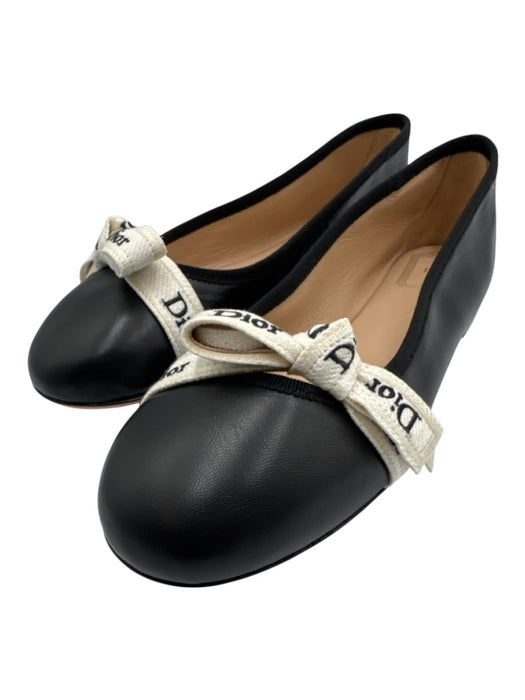 Christian Dior Shoe Size 41 Black Leather Ribbon Logo Ballet Flats Black / 41