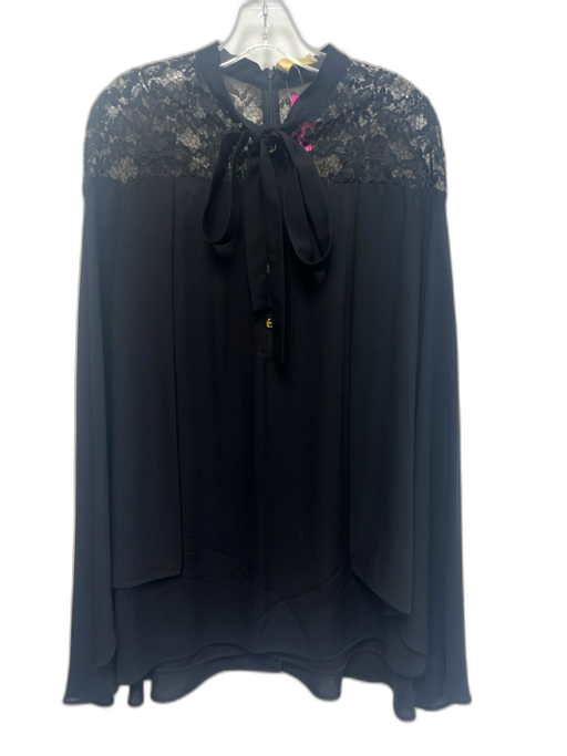 Elie Saab Black Sheer Long Sleeve Half Button Top Black