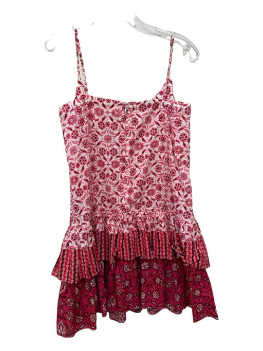 Cara Cara Size S/M red, pink, white Cotton Floral Ruffle Hem Mini Dress red, pink, white / S/M