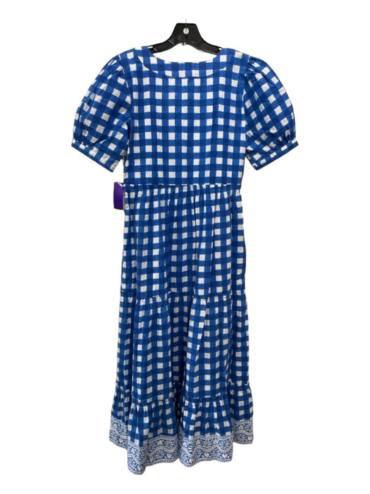 SZ Size Small Blue & White Cotton Short Balloon Sleeve Square Neck Maxi Dress Blue & White / Small