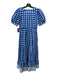 SZ Size Small Blue & White Cotton Short Balloon Sleeve Square Neck Maxi Dress Blue & White / Small