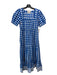 SZ Size Small Blue & White Cotton Short Balloon Sleeve Square Neck Maxi Dress Blue & White / Small