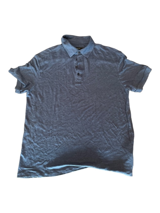 Zegna Size XL Blue Cotton Solid Polo Men's Short Sleeve XL