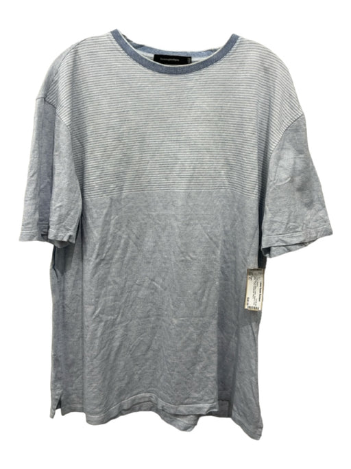 Zegna Size XL Light Blue & White Cotton Striped Crew Neck T Shirt Short Sleeve XL