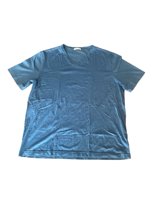 Stefan Brandt Size XXL Blue Cotton Solid V Neck T Shirt Men's Short Sleeve XXL