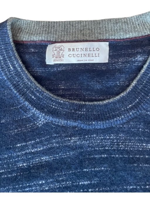 Brunello Cucinelli Like New Size Est XXL Navy & Gray Wool Solid Crew Sweater Est XXL
