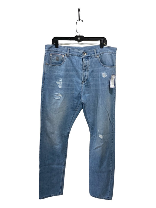 Brunello Cucinelli Size 52 Light Wash Cotton Blend Solid Distressed Jean Pants 52