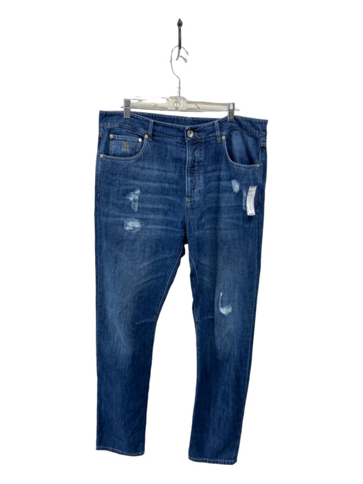 Brunello Cucinelli Size 52 Medium Light Wash Cotton Blend Distressed Jean Pants 52