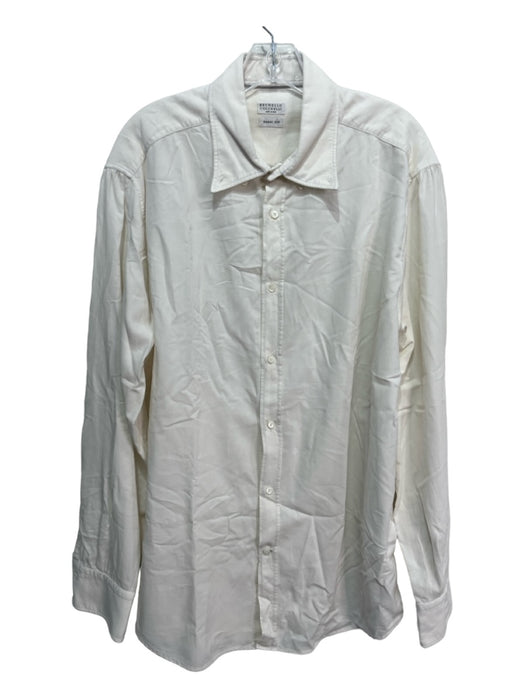 Brunello Cucinelli Size XXL Off White Cotton Cordouroy Men's Long Sleeve Shirt XXL