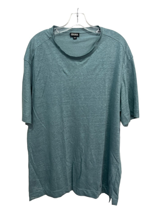 Zegna Size XL Teal Cotton Blend Solid T shirt Crew Men's Short Sleeve XL