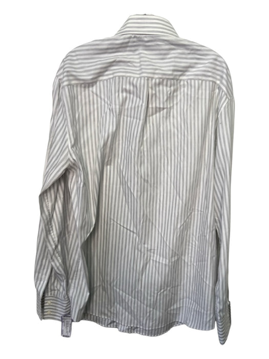 Brunello Cucinelli Size XXL Gray & White Cotton Striped Men's Long Sleeve Shirt XXL