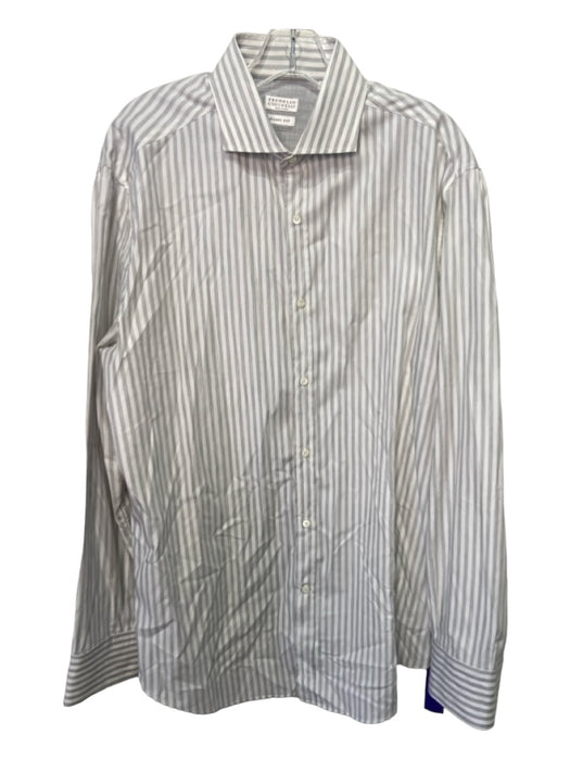 Brunello Cucinelli Size XXL Gray & White Cotton Striped Men's Long Sleeve Shirt XXL