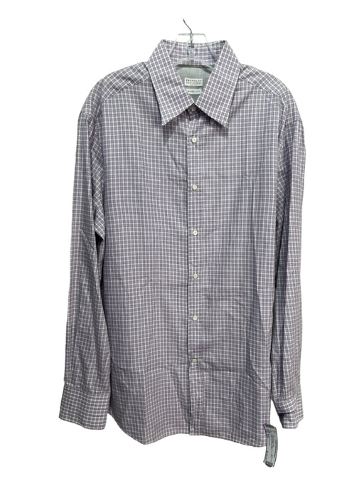 Brunello Cucinelli Size XXL Purple & White Cotton Plaid Men's Long Sleeve Shirt XXL