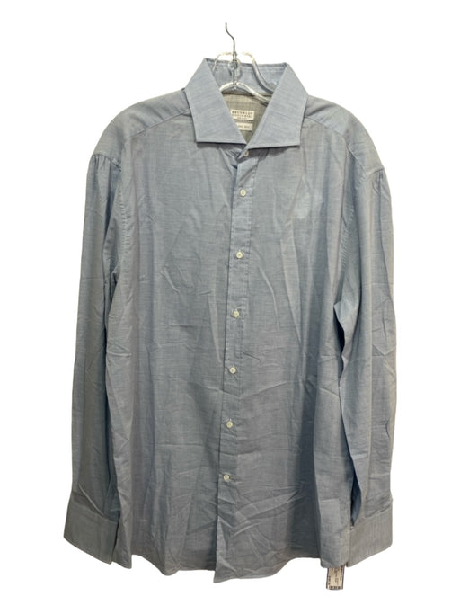 Brunello Cucinelli NWT Size XXL Light blue Cotton Solid Men's Long Sleeve Shirt XXL