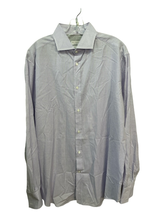 Brunello Cucinelli Size XXL Purple & White Cotton Striped Long Sleeve Shirt XXL