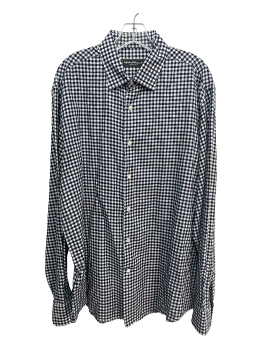 Ferragamo Size XXL Blue & Black Cotton Plaid Button Down Men's Long Sleeve Shirt XXL