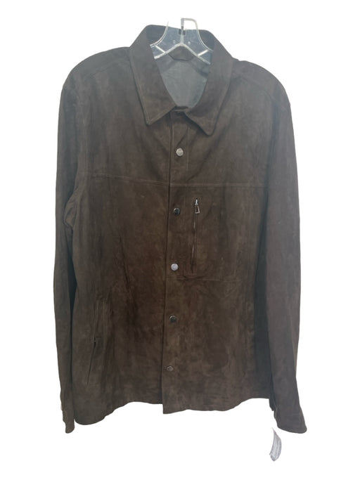 Manto Size 56 Dark Brown Suede Solid Button Down Men's Jacket 56