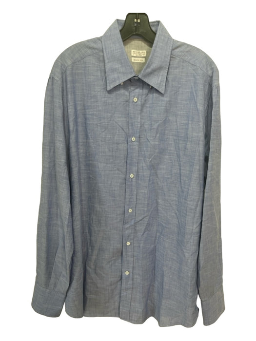 Brunello Cucinelli Size XXL Light blue Cotton Blend Solid Long Sleeve Shirt XXL